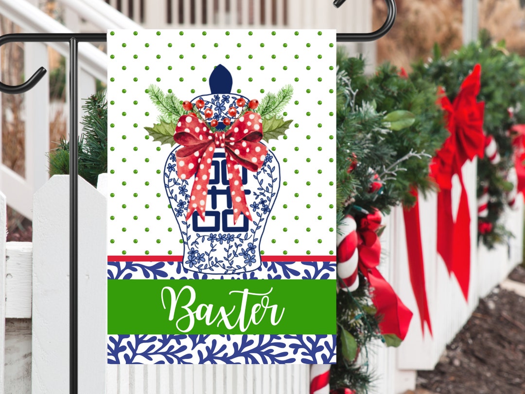 Preppy Christmas Chinoiserie Ginger Jar Garden Flag Etsy