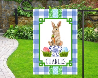 Preppy Chinoiserie Easter Bunny Garden Flag | Personalized Ginger Jar Yard Banner | Custom Outdoor Holiday Decor | Easter Rabbit House Flag