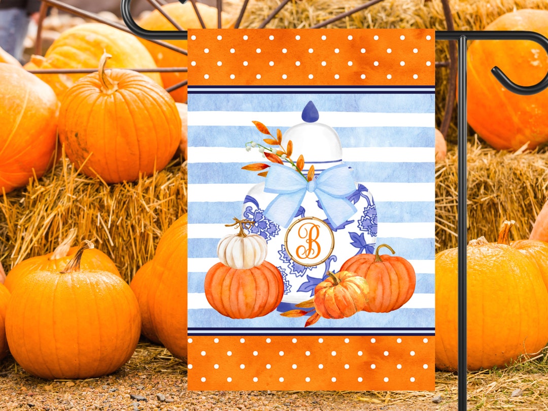 Preppy Monogram Chinoiserie Ginger Jar Garden Flag Personalized Fall
