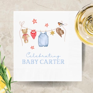 Personalized Cowboy Clothesline Baby Shower Paper Napkins: Western Baby Boy Party Decor