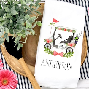 Preppy Monogram Golf Cart Tea Towel | Personalized Golf Club Kitchen Towel | Custom Home Decor Dishcloth | Golf Bag Towel | Sports Club Gift