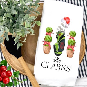 Preppy Monogram Christmas Golf Bag Towel | Personalized Sports Kitchen Towel | Custom Holiday Dishcloth | Festive Golf Bag Towel Sports Gift