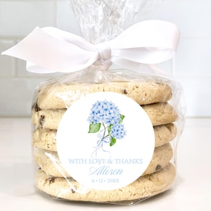 Personalized Blue Hydrangea Bridal Shower Favor Labels: Floral Thank You Gift Stickers