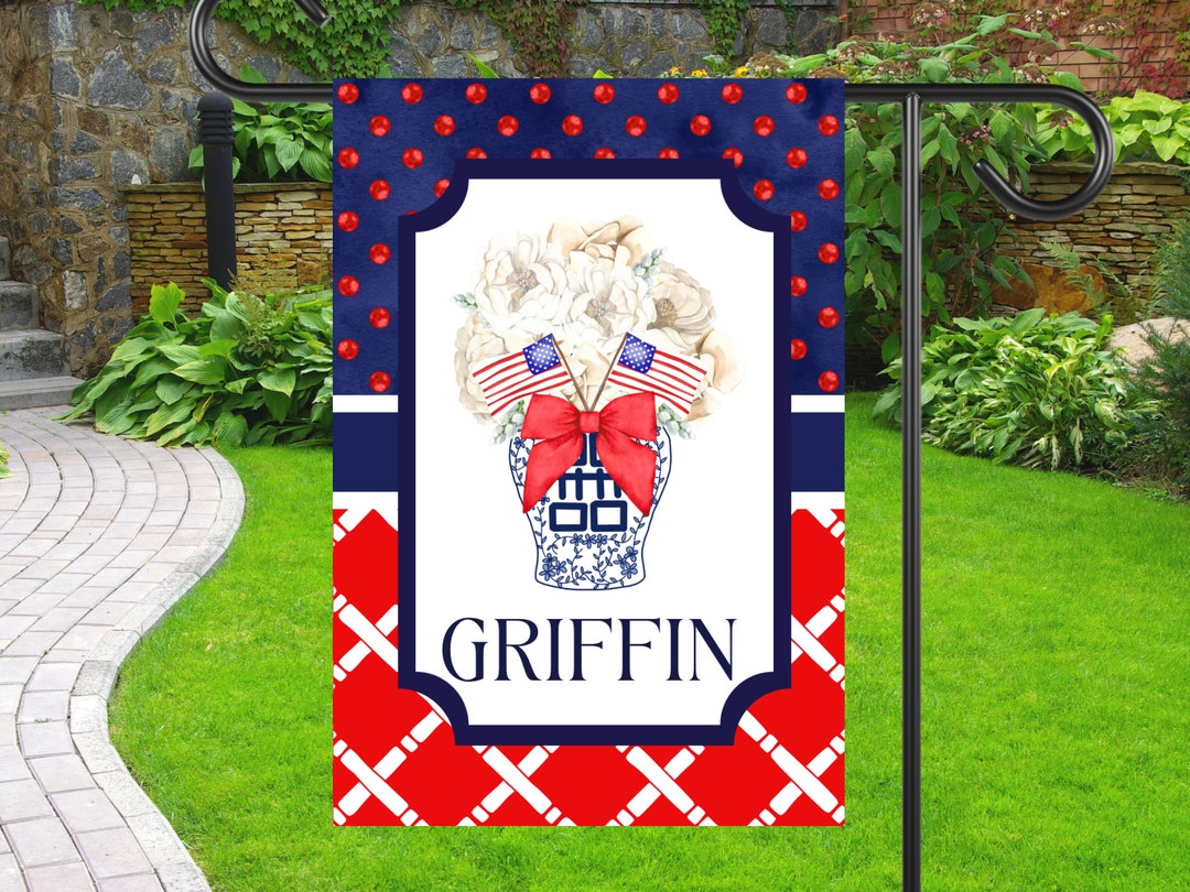 Preppy Patriotic Chinoiserie Ginger Jar Garden Flag Personalized