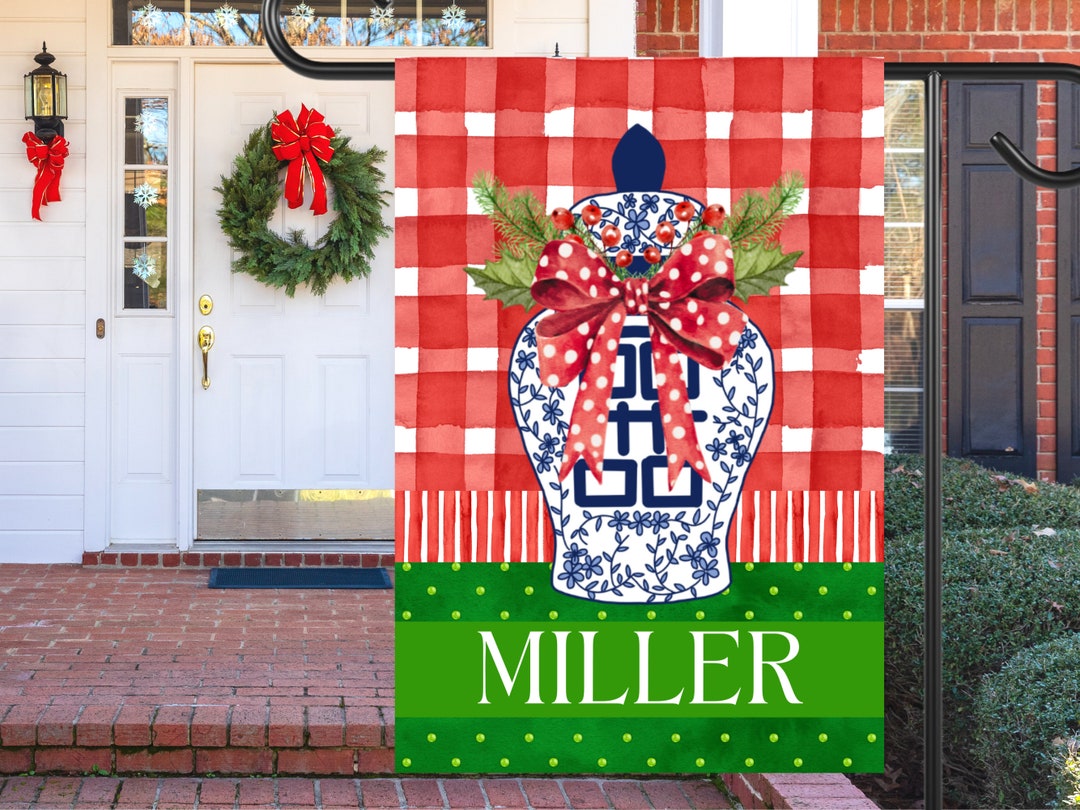 Preppy Christmas Chinoiserie Ginger Jar Garden Flag Etsy