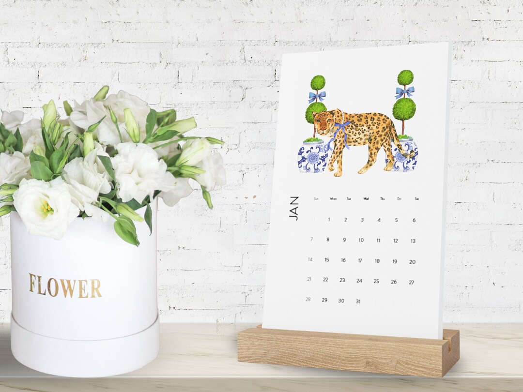 Preppy Chinoiserie Ginger Jar Desk Calendar 2024 Topiary Social