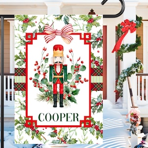 Personalized Christmas Nutcracker Garden Flag: Holiday Holly House Flag Outdoor Decor