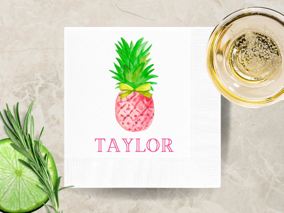 Preppy Pink Pineapple Cocktail Napkins Personalized Tropical Fruit
