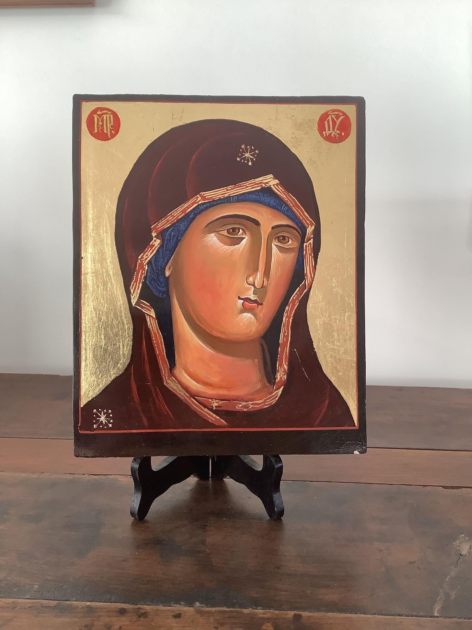 Vierge Marie - Icône Byzantine Peinte à La Main, 22x27cm