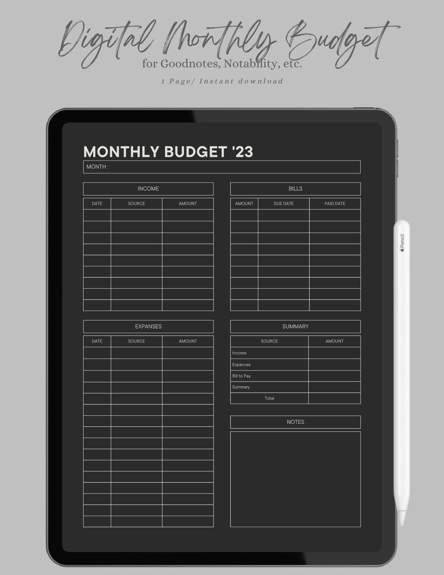 Monthly Budget Planner for Goodnotes & Other Apps Where You Etsy