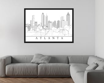 Printable Atlanta Cityscape, Atlanta Wall Art, Atlanta Line Drawing Poster Print,  City Illustration, Fine Line Print