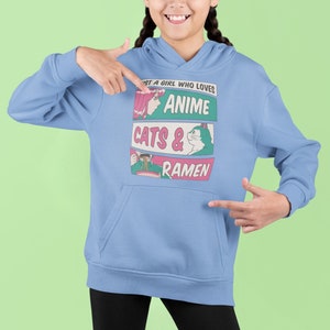 Anime Cats Ramen Youth Hoodie: Kawaii Girl&#39;s Gift