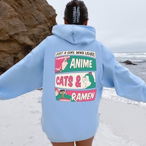 Anime Cats Ramen Hoodie: Kawaii Girl Oversized Sweatshirt