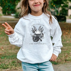 Kids Axolotl Shirt, Cute Youth Axolotl Sweatshirt for Kids, Just Chillin' Like an Axolotl Kids Crewneck Sweatshirt Gift for Kids