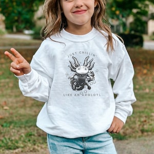 Kids Axolotl Shirt, Cute Youth Axolotl Sweatshirt for Kids, Just Chillin' Like an Axolotl Kids Crewneck Sweatshirt Gift for Kids