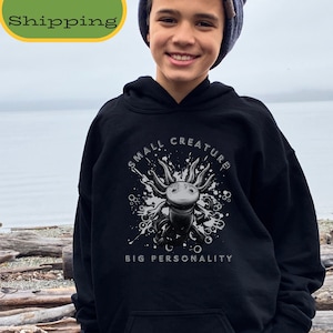 Cute Kids Axolotl Hoodie, Youth Hooded Sweatshirt, Small Creature Big Personality Sweater, Axolotl Lover Gift, Funny Gift for Kids