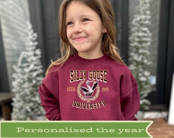 Personalized Silly Goose University Kids Shirt, Unisex Silly Goose Youth Sweatshirt, Custom Silly Goose Crewneck Sweater