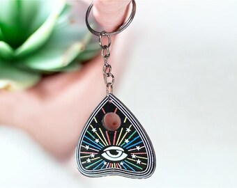 Ouija Planchette Acrylic Pendant Keyring | Acrylic Charm, Black Base, Clean Colour Designs