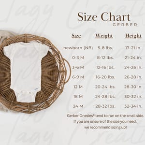 Gerber-rompertjes Maattabel | Onesie-afmetingen | Onesie listingfoto's | Mockup Gerber-onesie | Maattabel rompertjes |