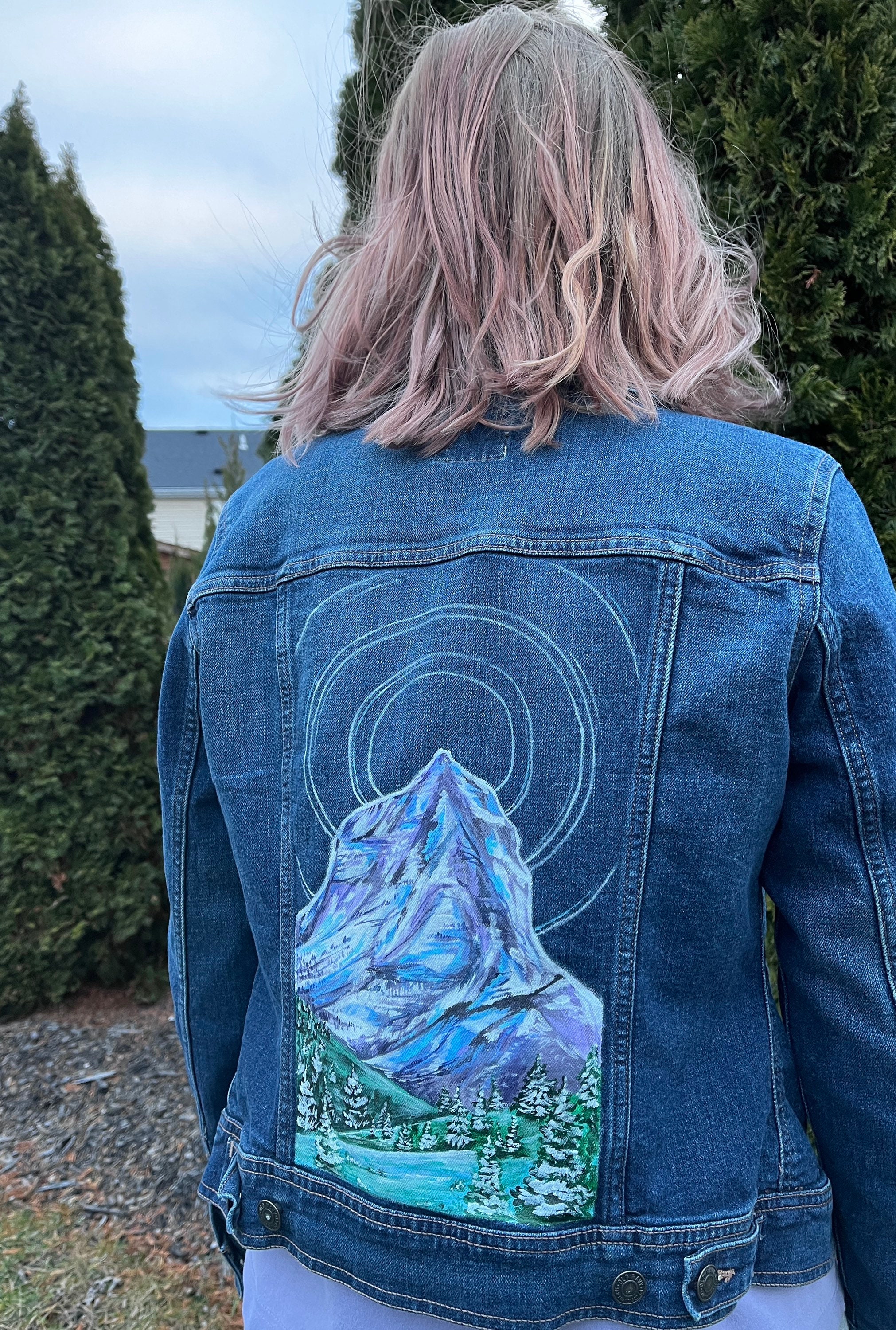 Mountain & Moonlight Hand Painted Denim Jacket