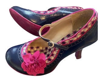 Zapatos de tacón Mary Jane con estampado floral rosa de Ruby Shoo – Zapatos retro estilo kawaii coquetos