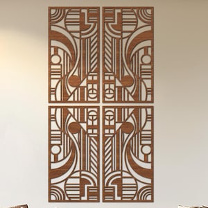 Frank Lloyd With Panel Set of 4 Wood Wall Art, Handcrafted Wood Wall Art for a Modern Touch, Boho Chic Geometric Decor, Wood Wall Decor