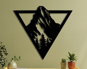 Mountain View Wood Wall Art, Wood Wall Decor, Mountain View İndoor Home Decortaion, Wooden Living Room, Home Decor, Triangle Wall Art