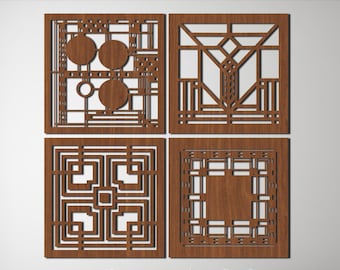 Frank Lloyd Wright With Panel Set of 4 Square Wood Wall Art, Handcrafted  Wall Decor for a Modern Touch, Boho Chic Geometric Art, Zen Decor