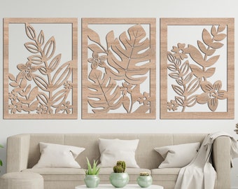 Leaf Wall Decor Set Set Of 3 Botanical Wood Wall Art - Leaves & Floral ...