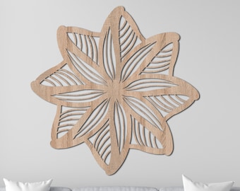Bohemian Mandala Flower Wood Wall Art: Hand-Carved Decor