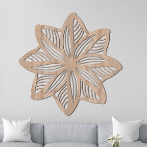 Bohemian Mandala Flower Wood Wall Art, Elegant Centerpiece, Meditation Room Enhancement, Intricate Hand-Carved Decor, Spiritual Home Accent