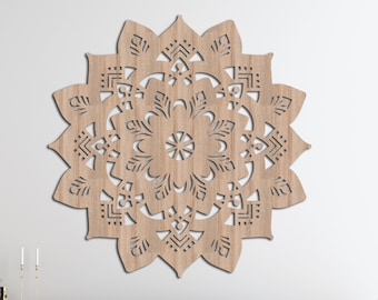 Mandala Lotus Flower Wood Wall Art: Boho Zen Decor