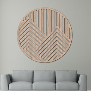 Circle Mountain Wood Wall Art: Geometric Modern Home Decor