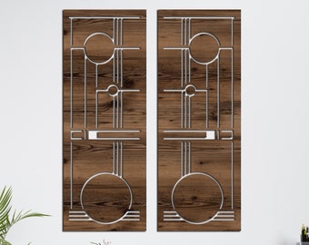 Frank Lloyd Wright Inspired Wall Art – Set of 2 Wood Panels – Geometric Architectural Decor – Modern Prairie Style Wall Hanging