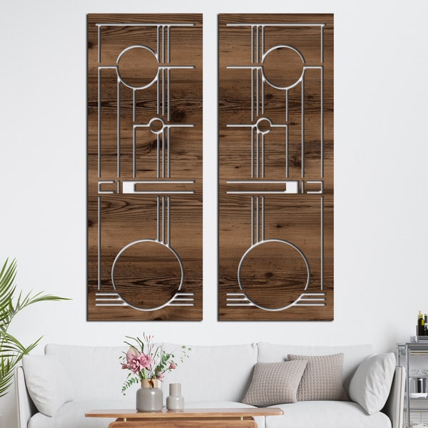 Frank Lloyd Wright With Design Panel Set of 2 Wood Wall Art, Handcrafted Wood Wall Art for a Modern Touch, Boho Chic Geometric Decor