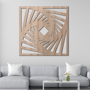 Modern Square Wood Wall Art with Geometric Depth Pattern - Handcrafted Home Decor, Decorative Panel Wall Decor, Abstract Wood Wall Art