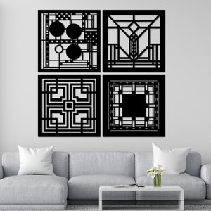 Frank Lloyd Wright With Panel Set of 4 Square Wood Wall Art, Handcrafted  Wall Decor for a Modern Touch, Boho Chic Geometric Art, Zen Decor