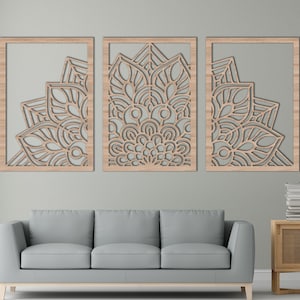 Mandala met bloempaneel Set van 3 houten muurkunst, prachtige mandala bloem muurdecoratie, exotische mandala bloem houten panelen, houten muurdecoratie