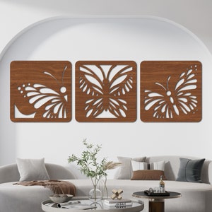 Butterfly With Panel Set of 3 Wood Wall Art, Beautiful Butterfly Wall Decor, Butterflies Wood Wall Hangings, Handcrafted Wood Decor