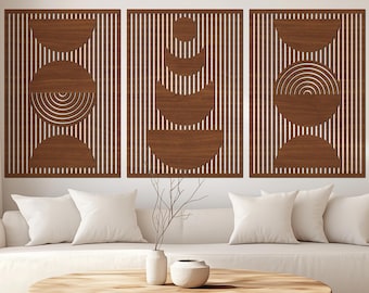 Boho Half-Moon Wood Wall Art: Bauhaus Minimalist Panels (Set of 3)