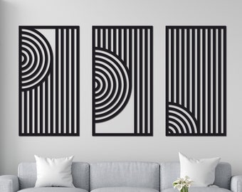 Abstract Wood Wall Art Set of 3, Geometric Panel View İndoor Home Decoration, Modern Wood Art, Abstract Wood Wall Art