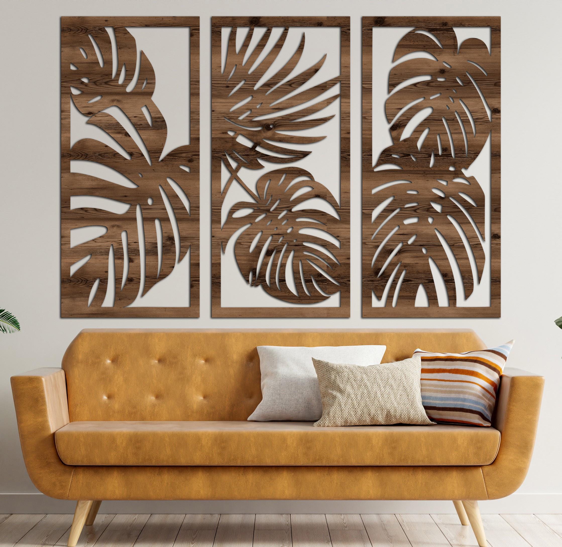 Monstera Leaf Wood Wall Art: Boho Tropical Decor, Set of 3 - Etsy