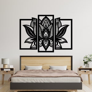 Lotus Mandala Wall Art - Set of 3 Panels Spiritual Zen Wooden Flower ...