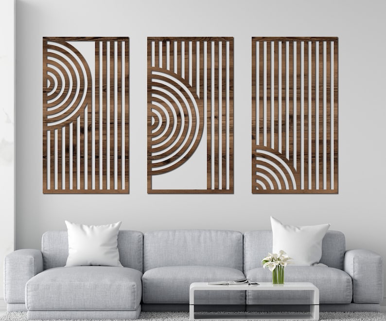 Geometric Wood Wall Art Set of 3: Modern Abstract Panels - Etsy