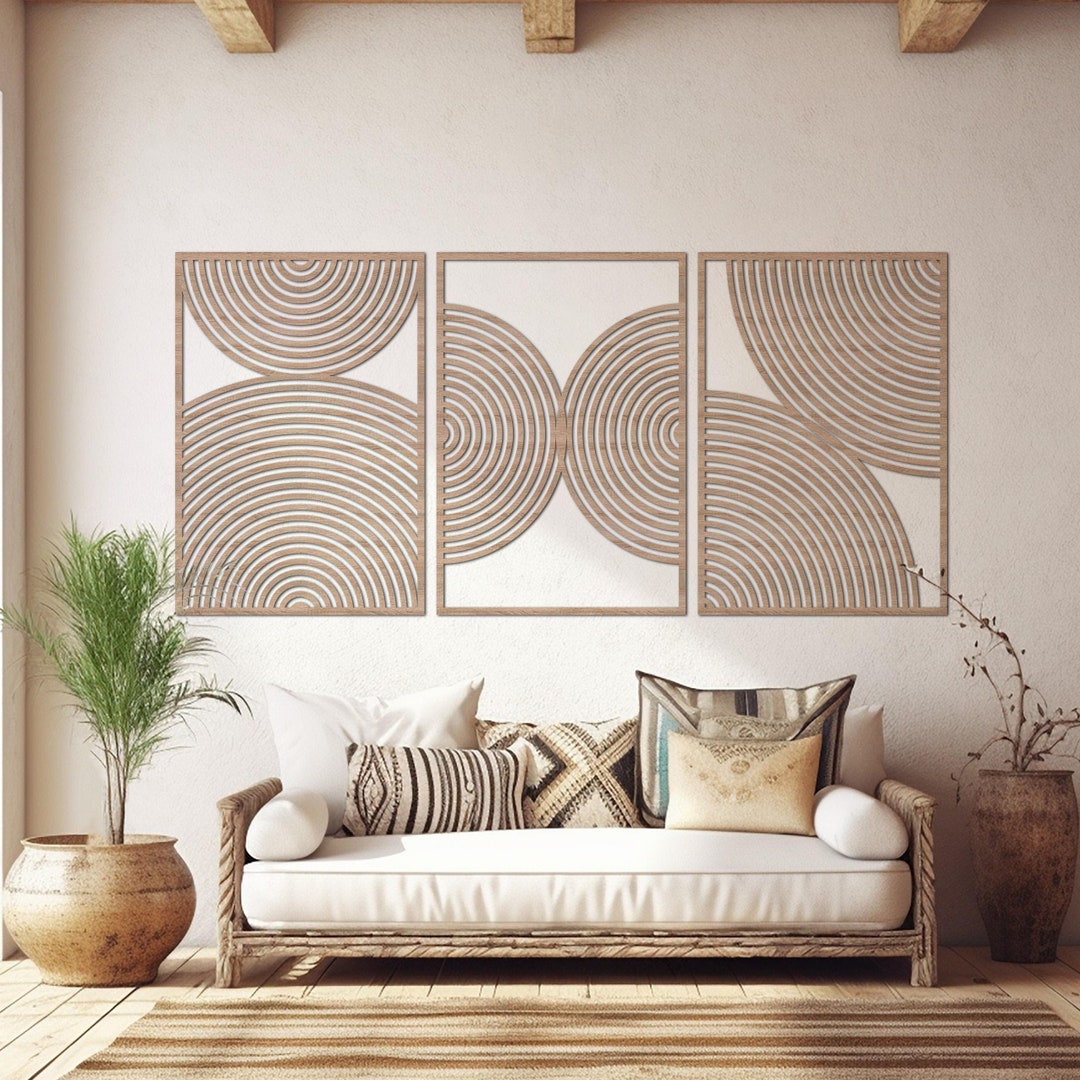 Mid Century Modern Wood Wall Art: Geometric Panel Set of 3 - Etsy