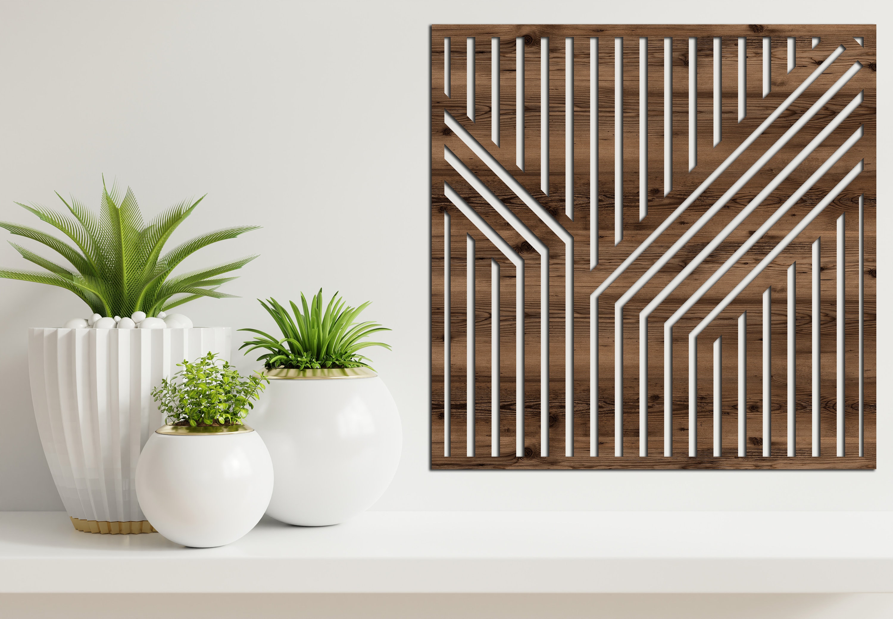 Visual Reference: Unique Geometric Lines Wood Wall Art Modern Minimalist Decor Set