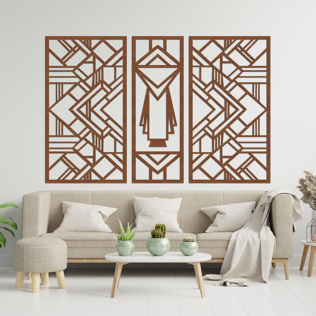 Frank Lloyd Wright Inspired Wood Wall Art: Geometric Panels Set of