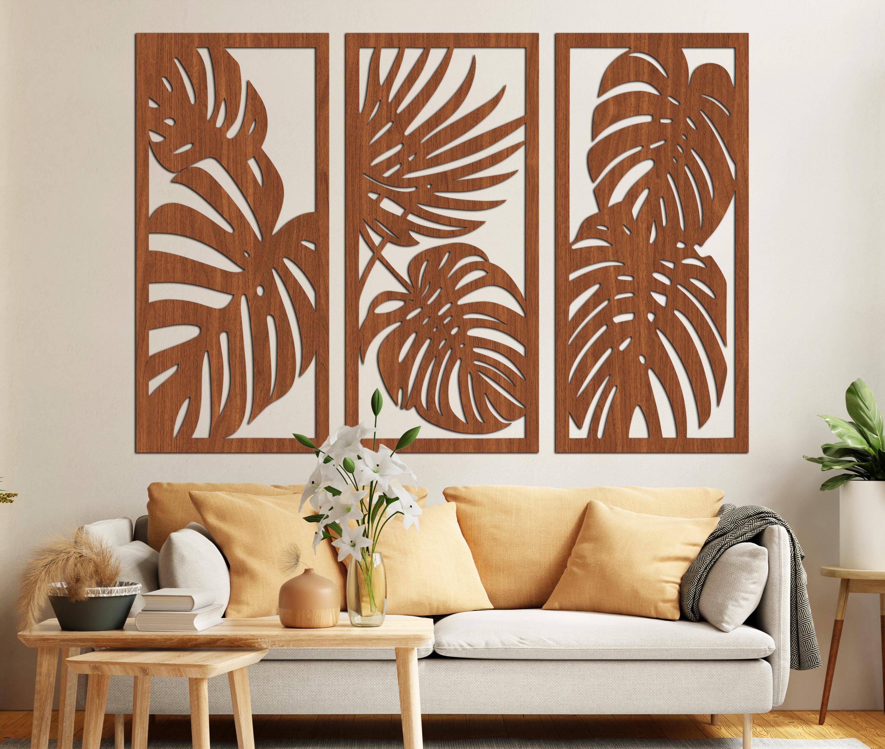 Monstera Leaf Wood Wall Art: Boho Tropical Decor, Set of 3 - Etsy