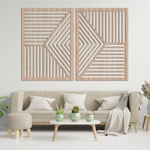 Einzigartige geometrische Wandkunst aus Holz: Modernes Wandpaneel-Set für die Wohndekoration