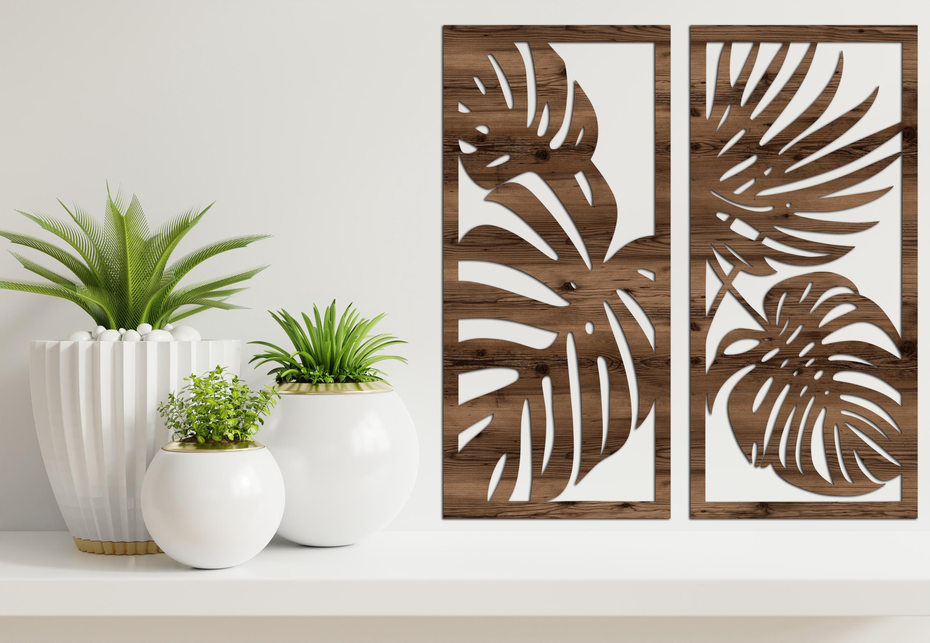 Monstera Leaf Wood Wall Art: Boho Tropical Decor, Set of 3 - Etsy